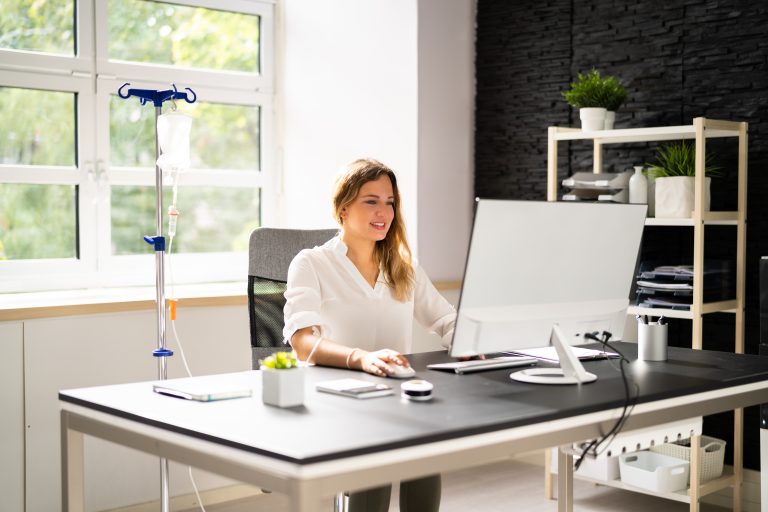 IV drip therapy in a clinic office in Los Angeles